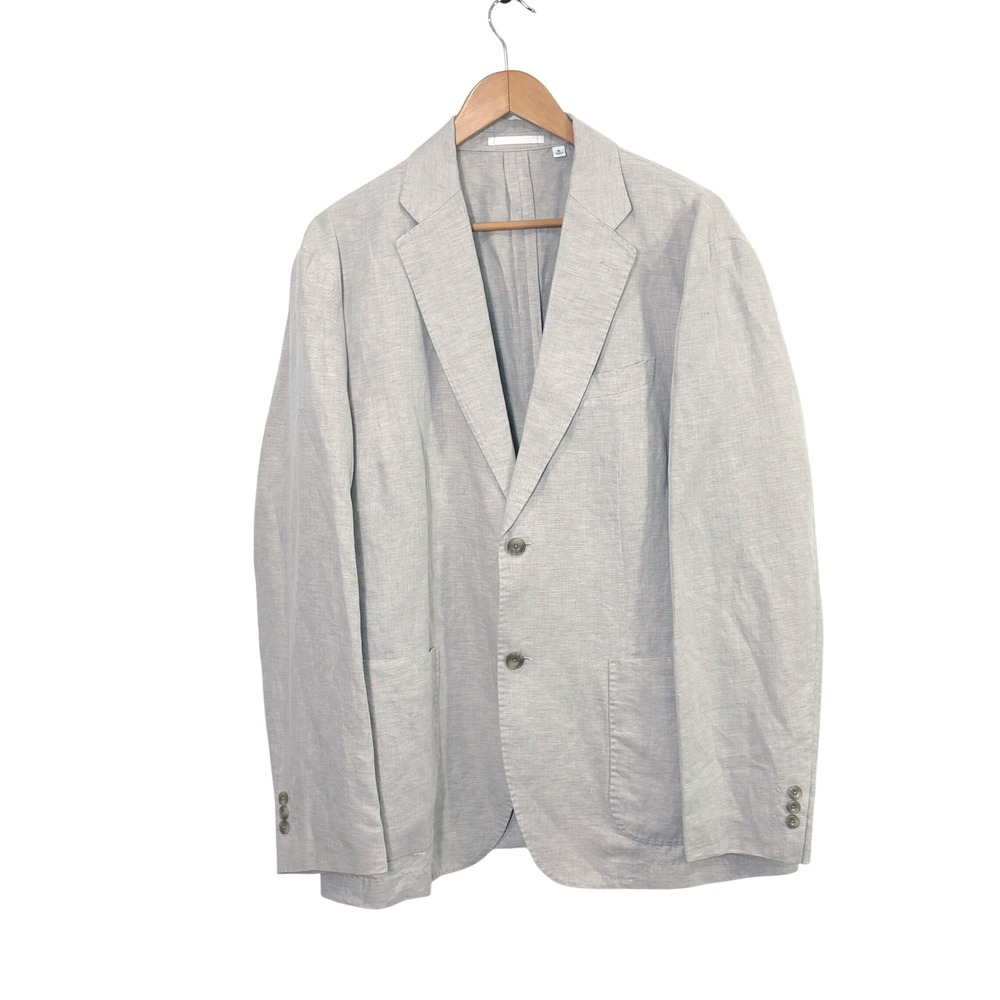 Uniqlo Men Linen Blnd Slim Fit Blazer XL Beige Sport Coat Office Minimal Coastal